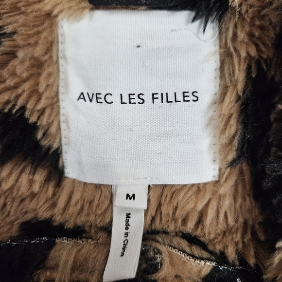 Avec Les Filles Crackle Faux Suede Animal Print Sherpa Midi Coat Size Medium - Picture 7 of 11